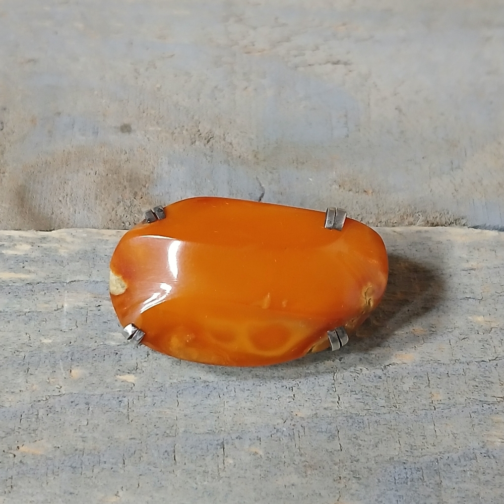 Antique .999 Silver Natural Butterscotch Egg Yolk Baltic Amber Brooch Pin Marked - Picture 2 of 16